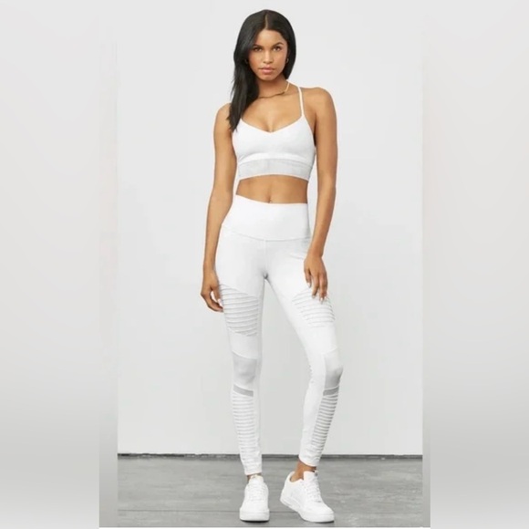 Alo Yoga Moto Leggings | White / Dove Gray | Size M - Picture 1 of 12